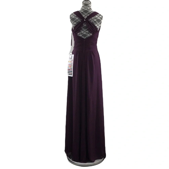 Morille Madeline Gardner Eggplant Purple Chiffon Long Gown Womens 4 Bridesmaid - Picture 3 of 13
